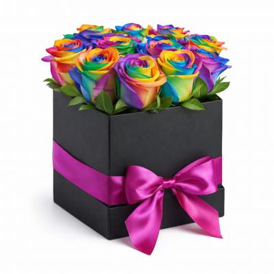 Коробка с радужными розами «Чудо природы»