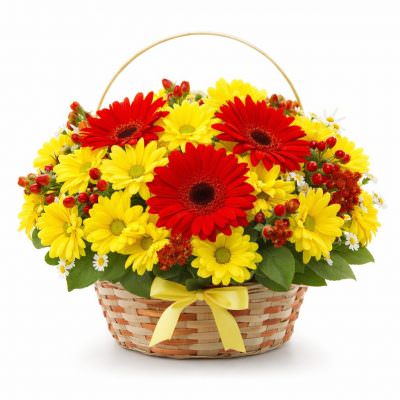 Цветочная композиция в корзине «Солнечное вдохновение»