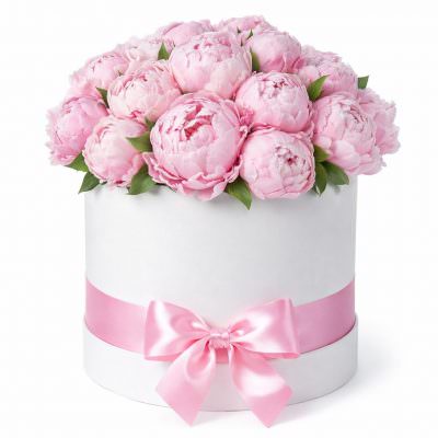 Шляпная коробка с пионами «Волшебные лепестки»